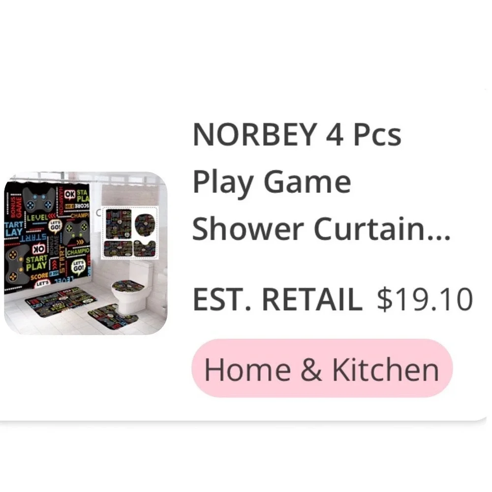 Norbey 4 Pcs Video Game Bathroom Decor Set 72x72 Shower Curtain Rugs Hooks NEW